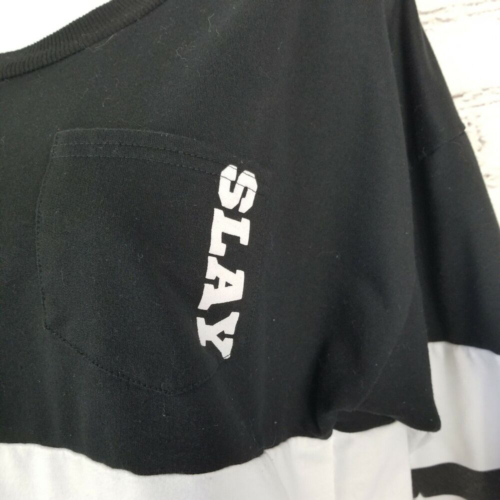 Rue 21 Shirt Top Womens Juniors Medium SLAY Silver Sequin Long Sleeve Pocket - Picture 5 of 8